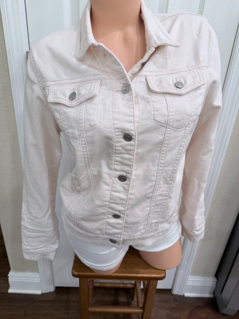 Buffalo David Bitton Blush Pink Stretch Denim Trucker Jacket M - Picture 9 of 16